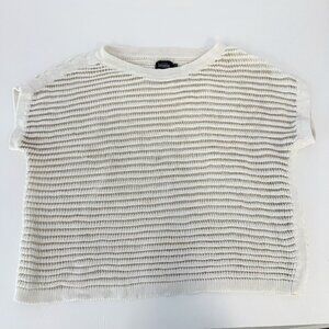 Kate Spade Saturday White Woven Knit Short Sleeve Boxy Crew Neck Boxy Sweater